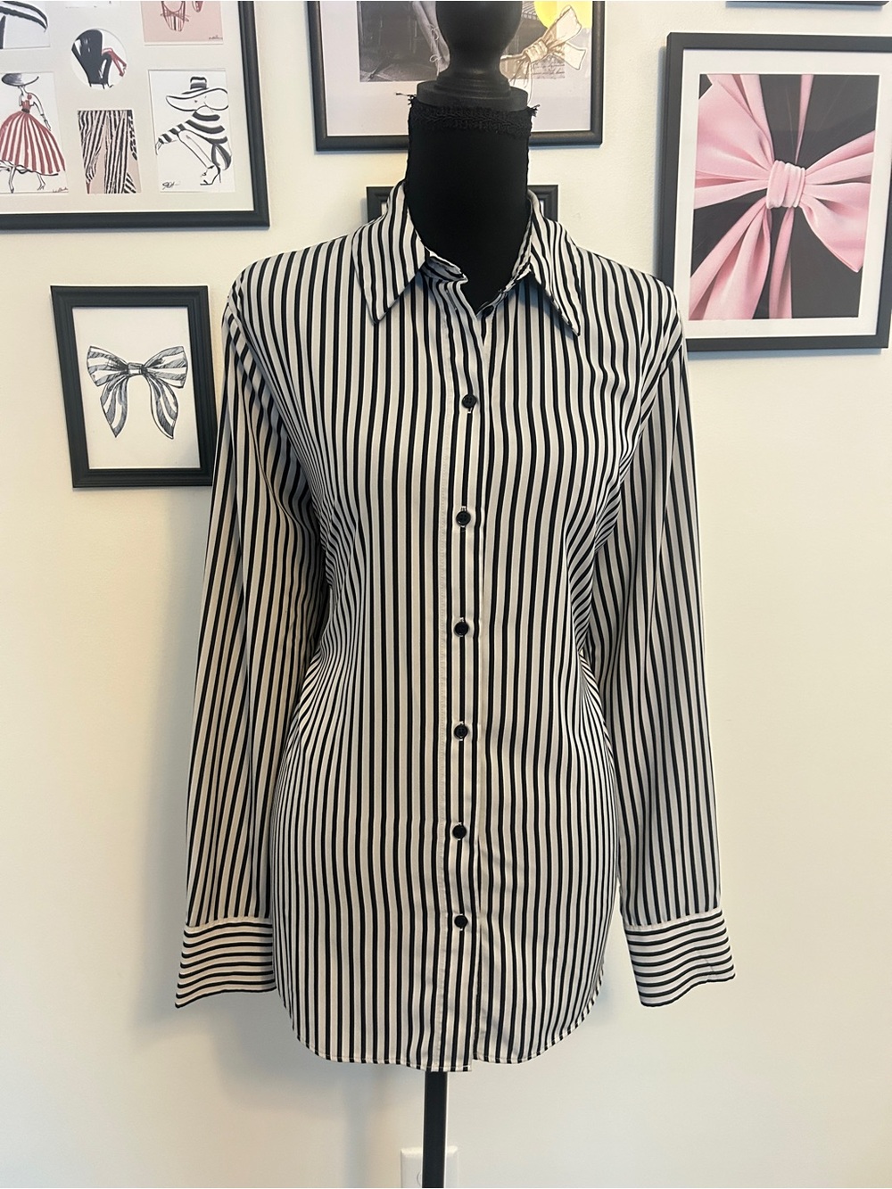 H&M Black and White Vertical Stripe Button-Down Shirt
